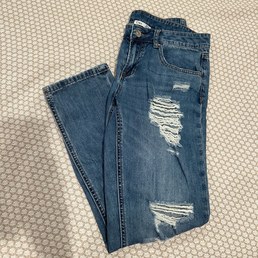 Distressed Mid-Rise Boyfriend Jeans